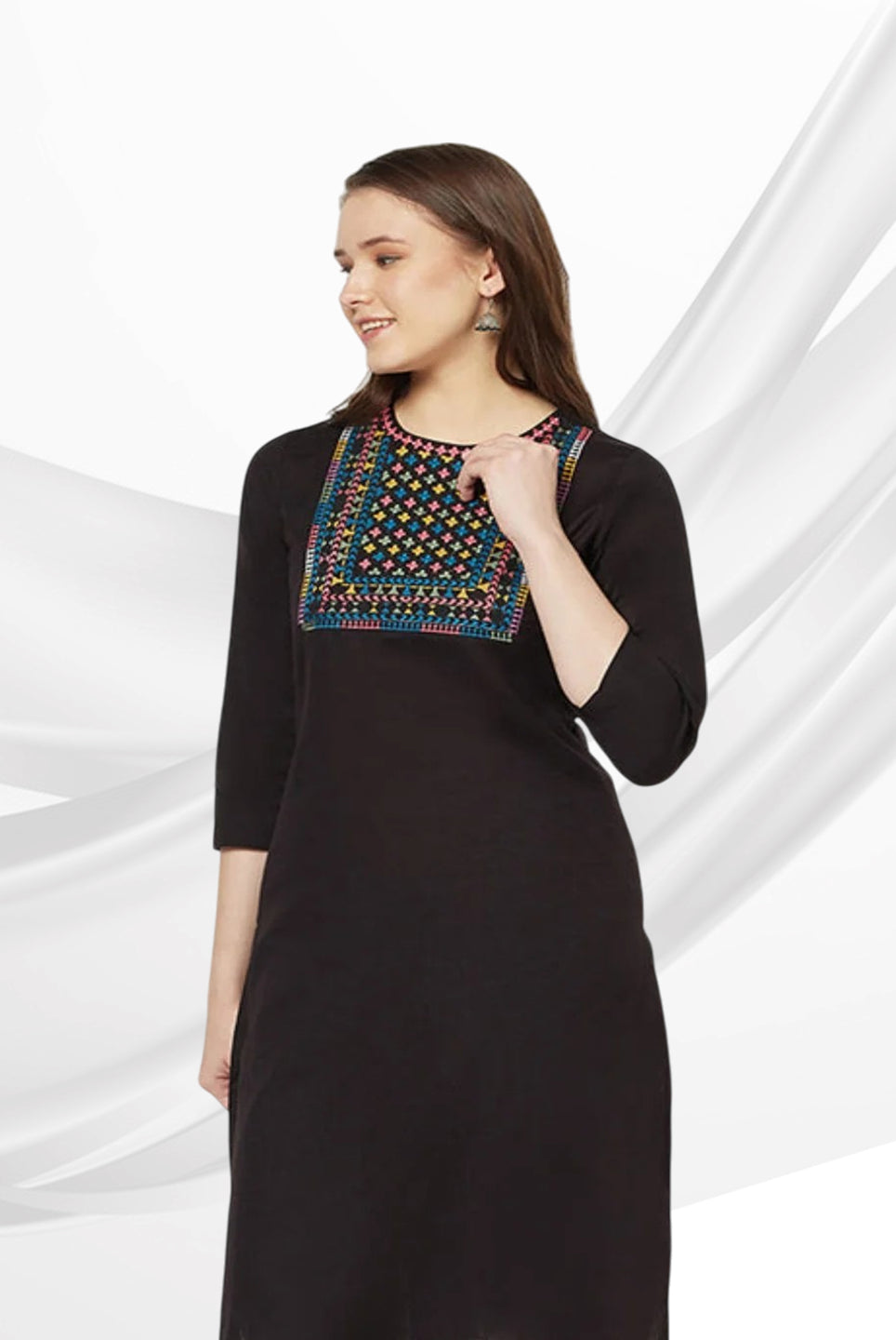 Black Kurta with Yoke Embroidery Work