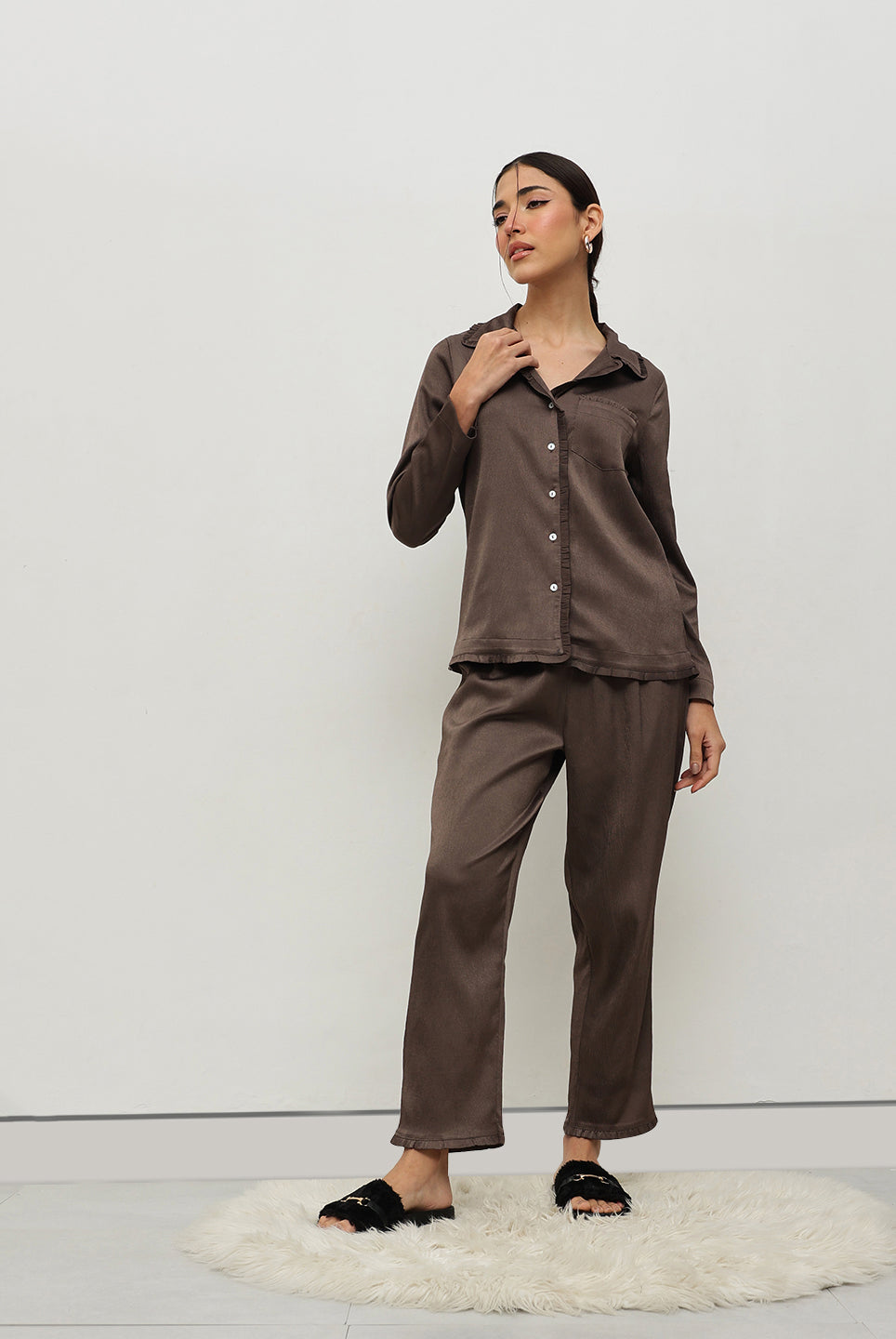 Mocha Satin Co-ord Set