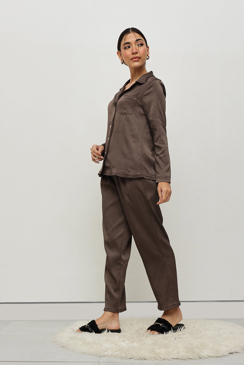 Mocha Satin Co-ord Set