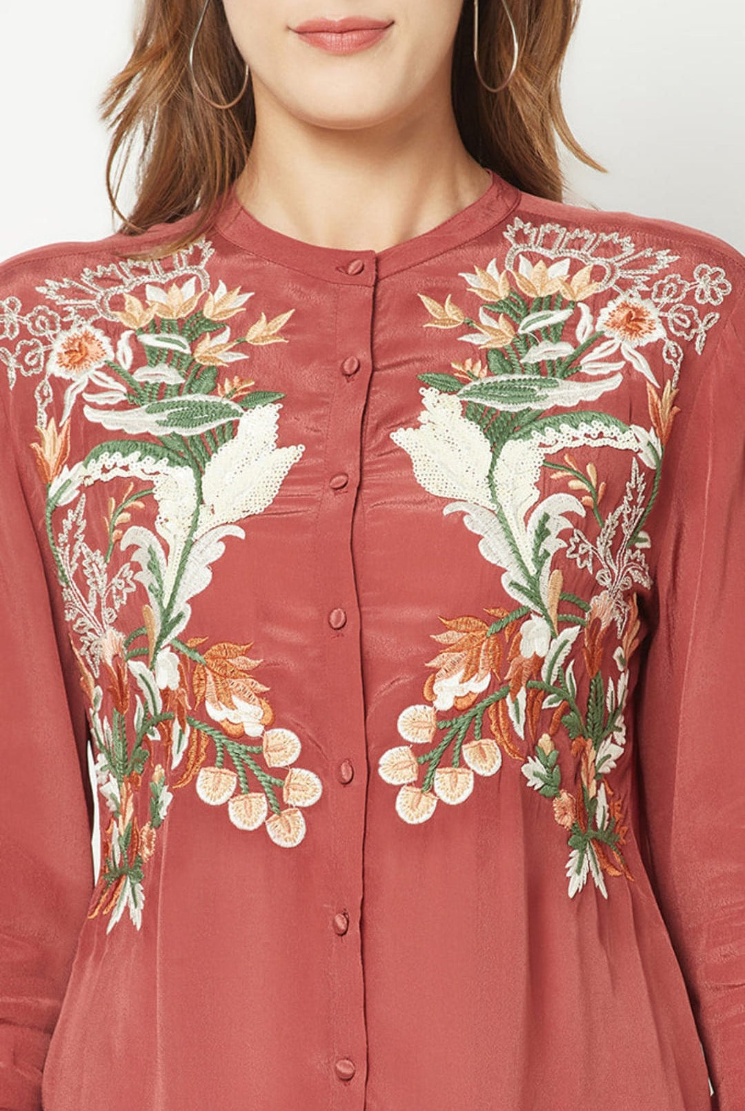 Peach Embroidered Silk Shirt