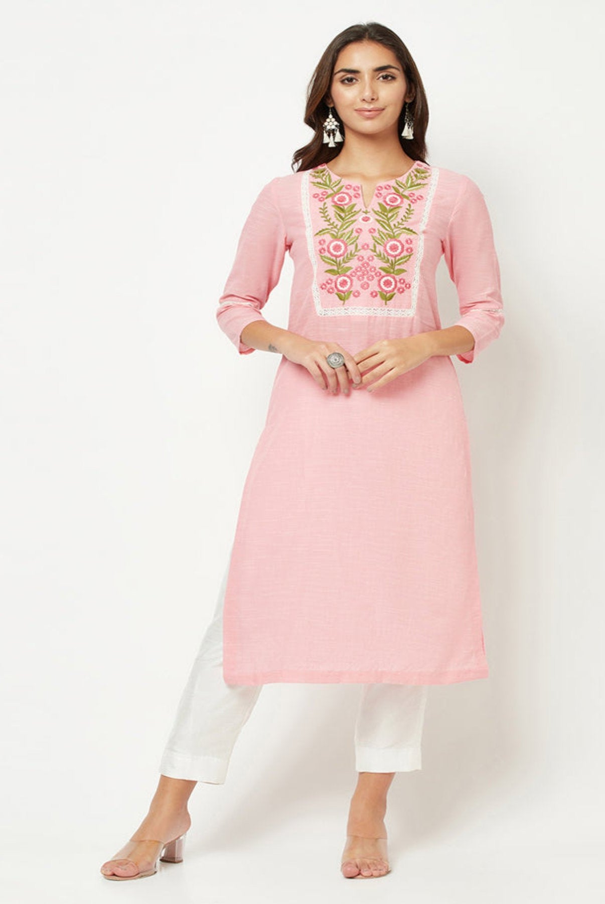 Pink Yoke Embroidered Kurta