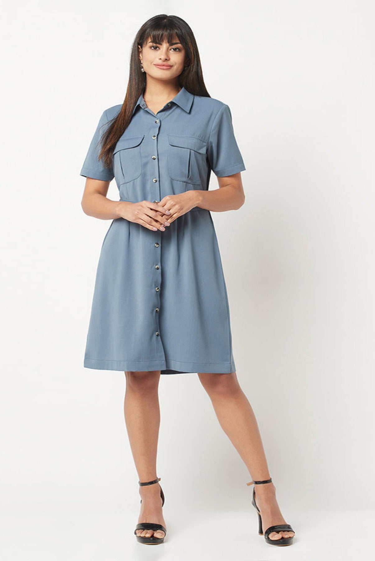 Smoke Blue Collar Dress