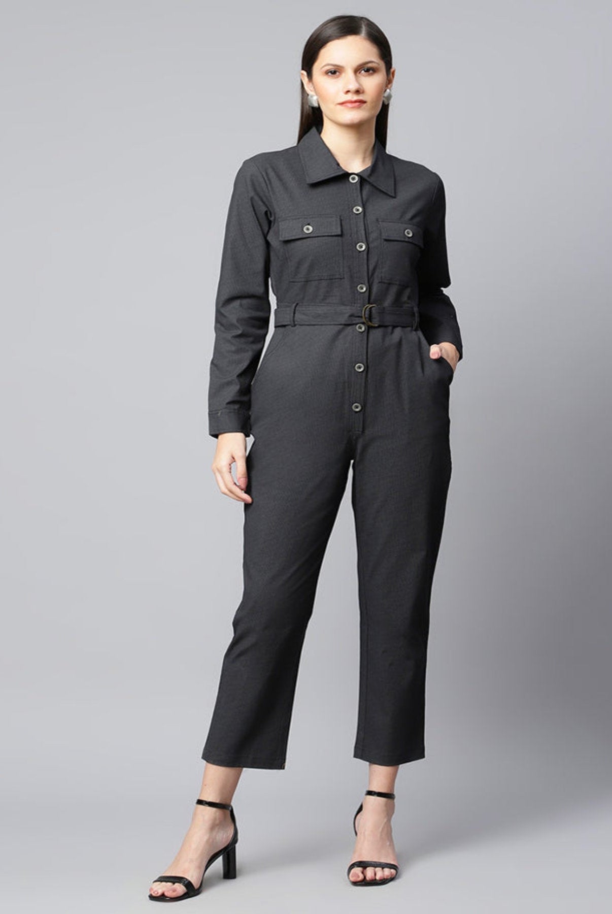 Black Textured Jumpsuit