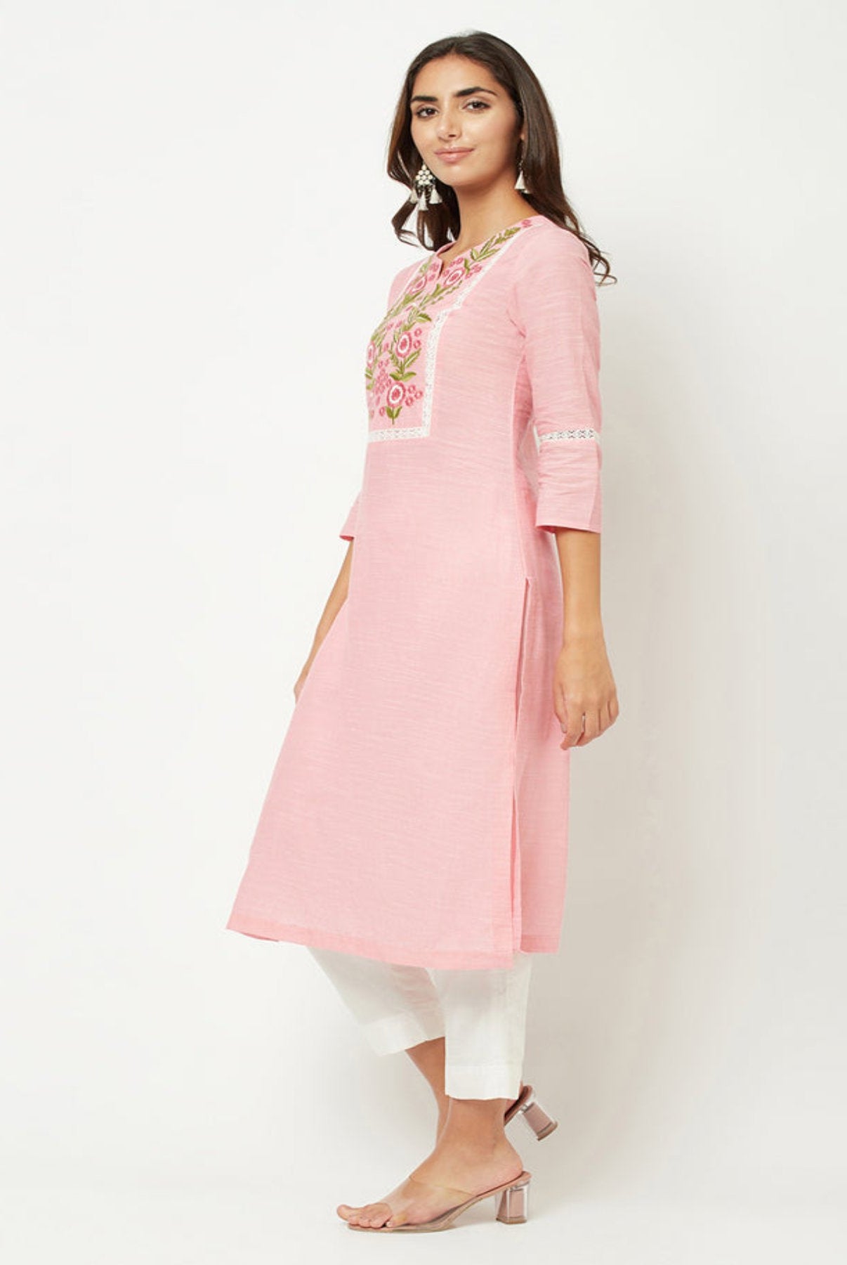 Pink Yoke Embroidered Kurta