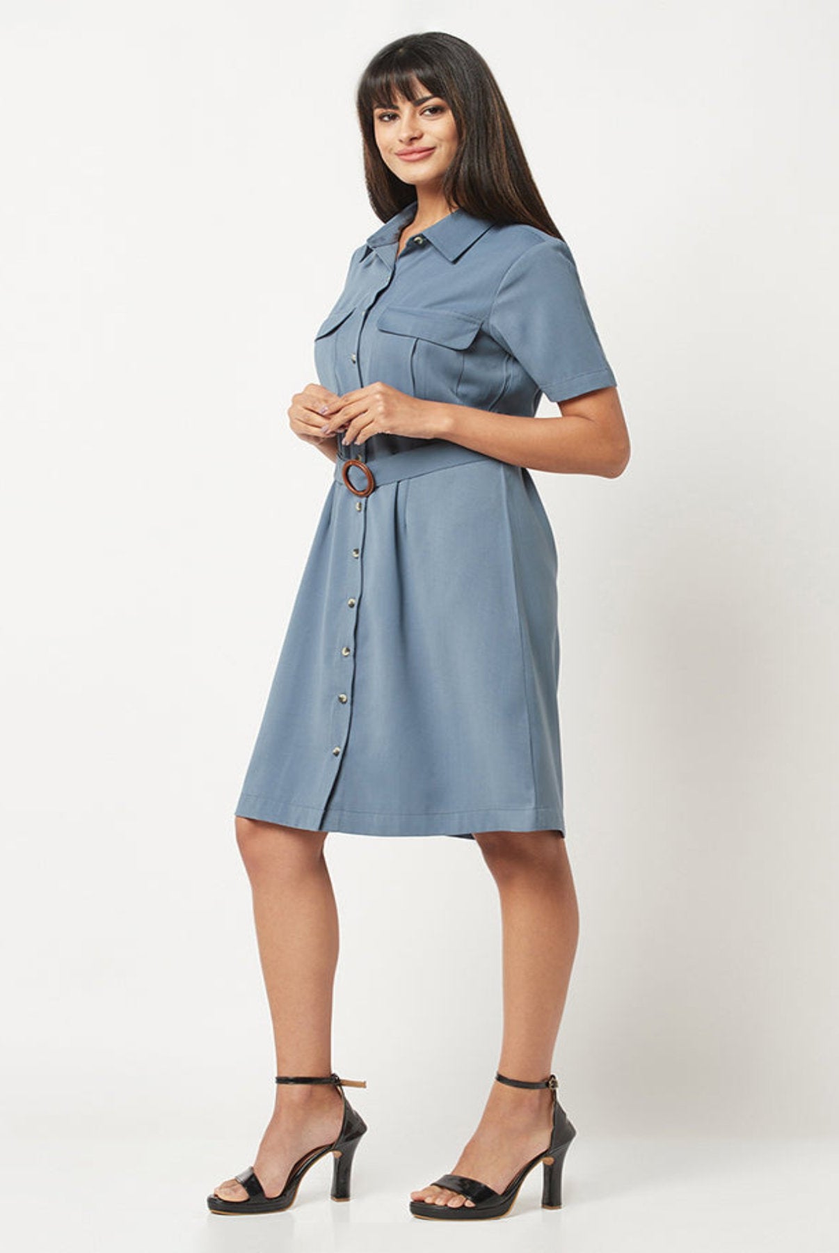 Smoke Blue Collar Dress