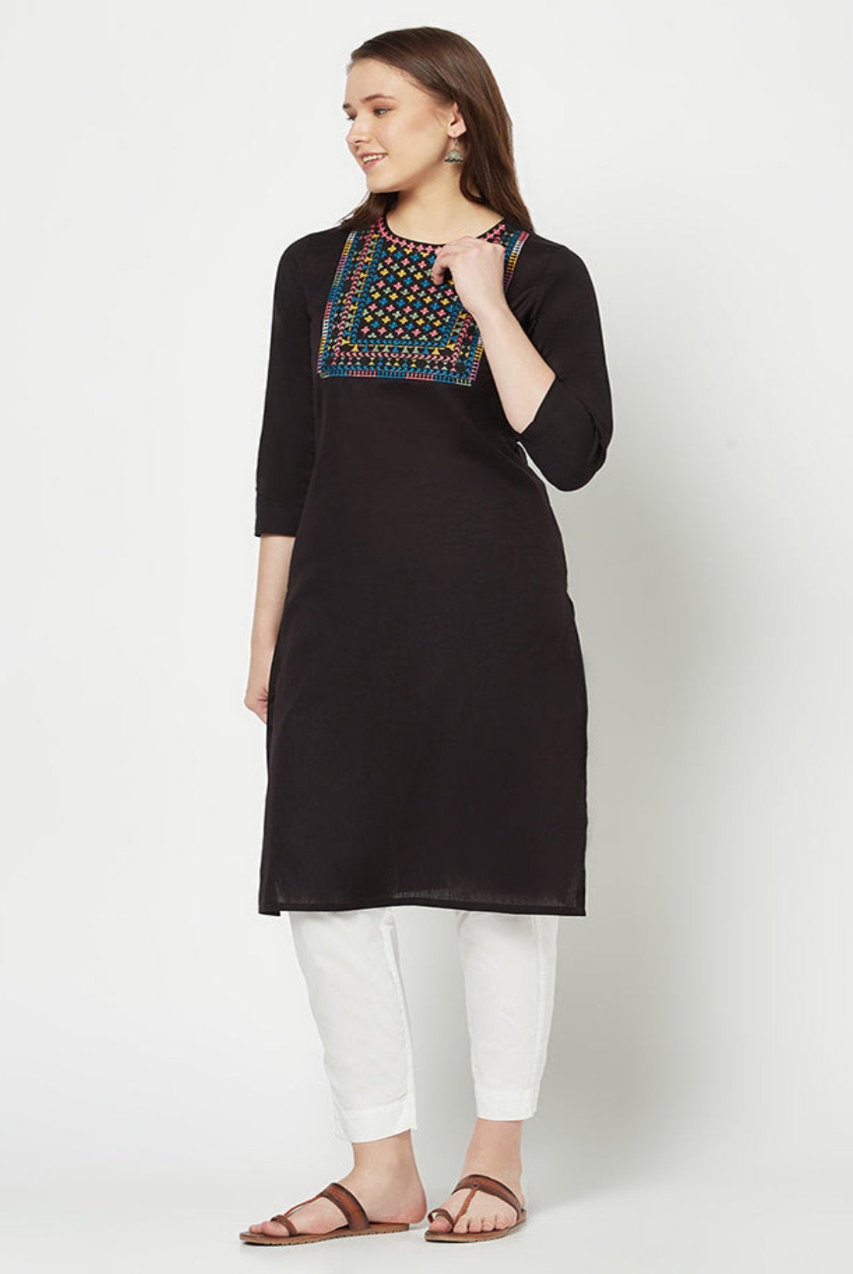 Black Kurta with Yoke Embroidery Work