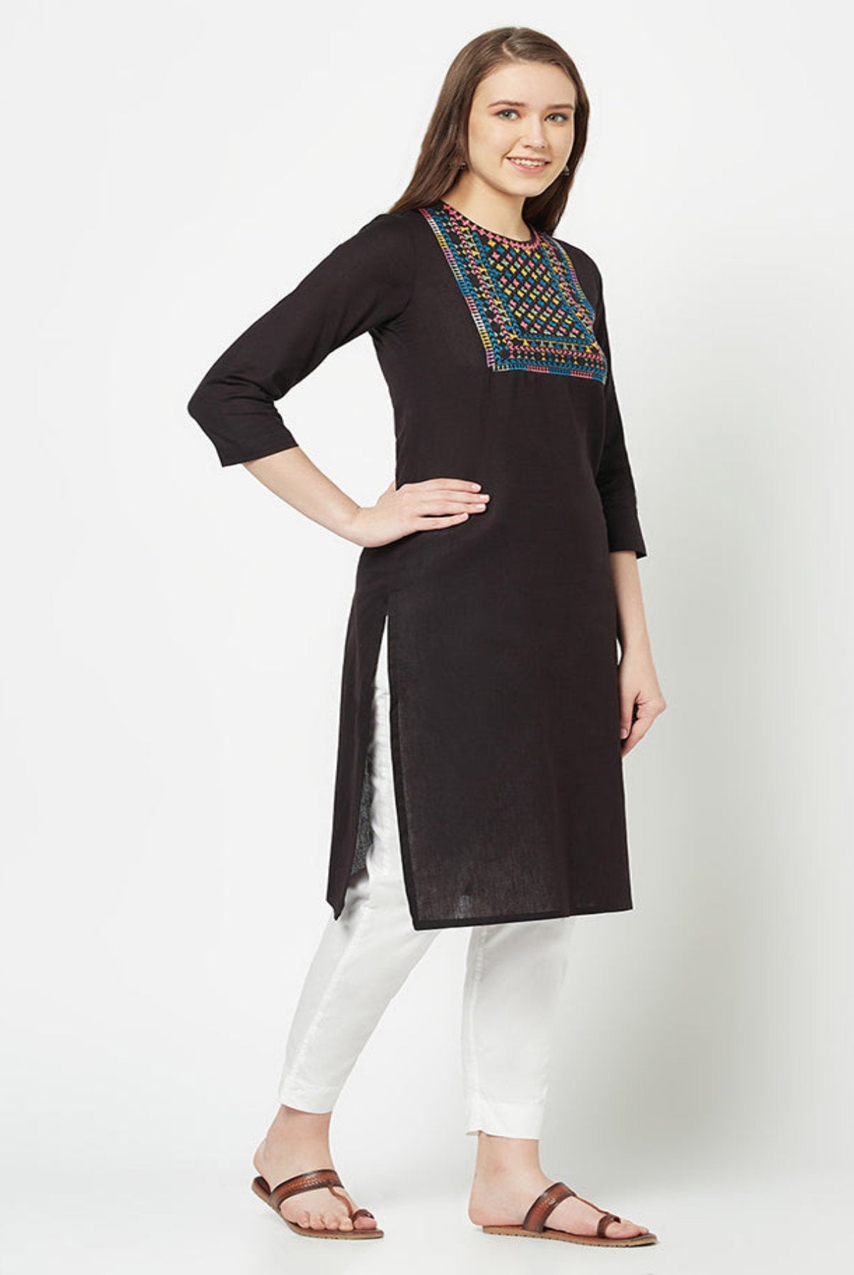 Black Kurta with Yoke Embroidery Work