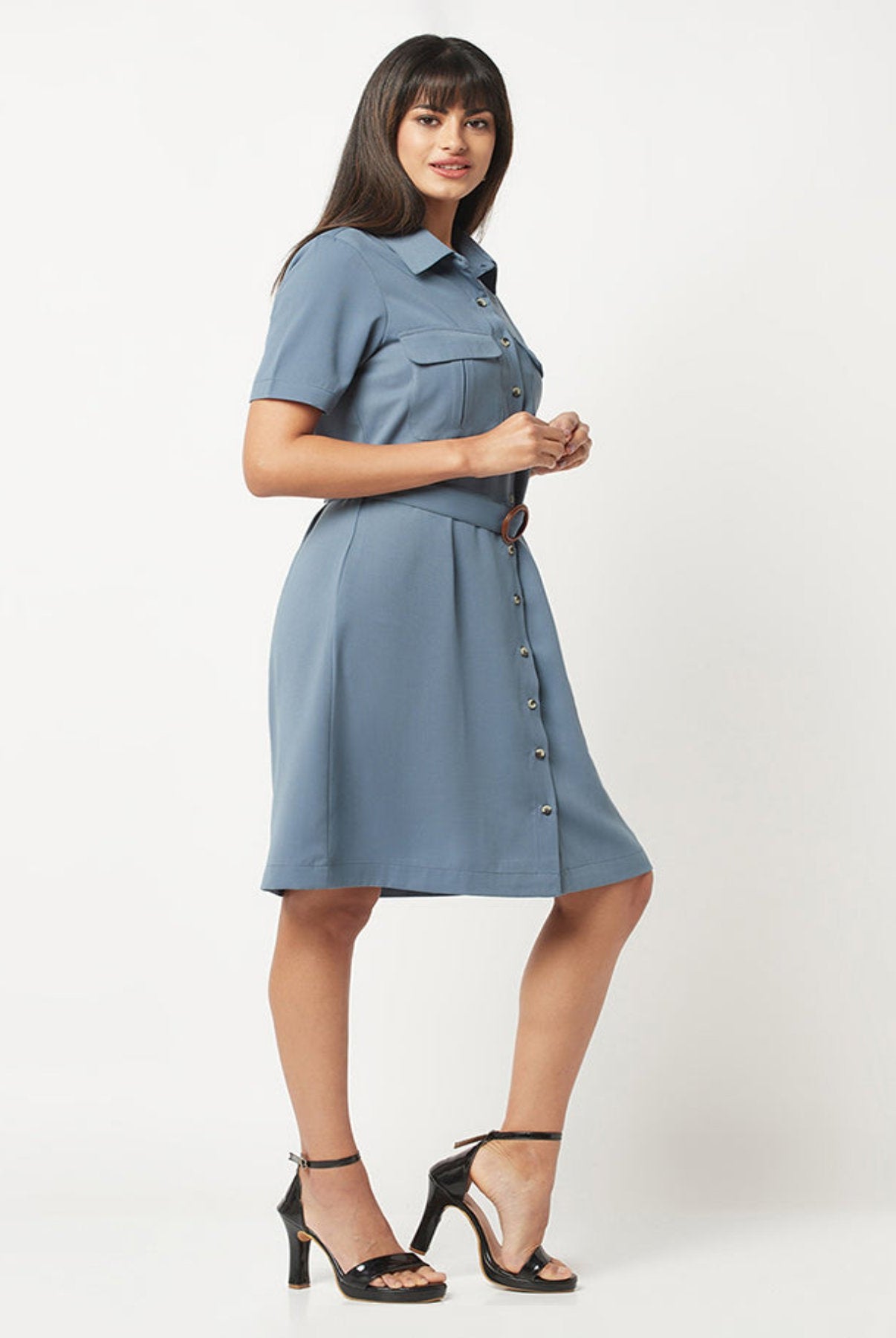 Smoke Blue Collar Dress