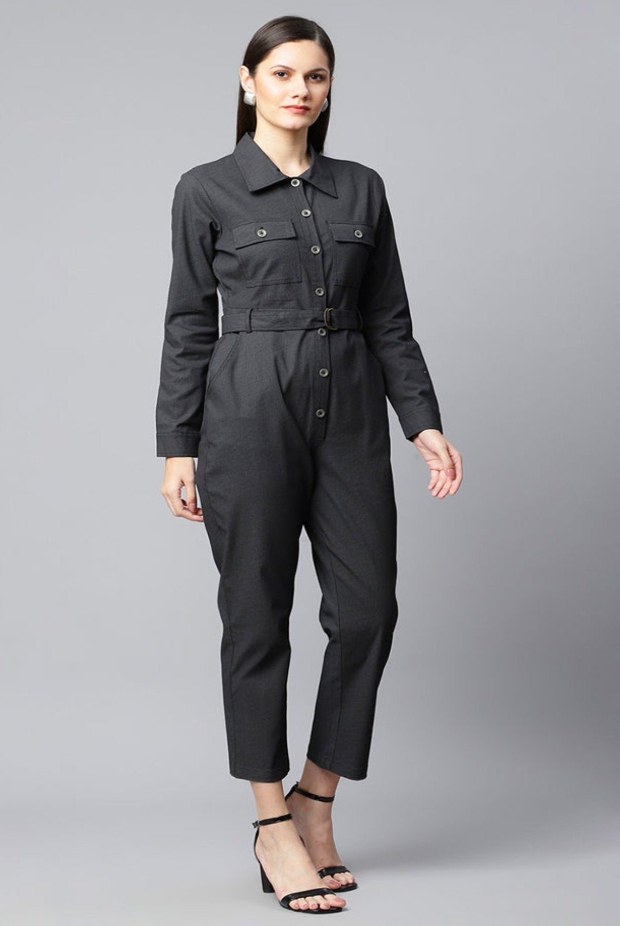Black Textured Jumpsuit
