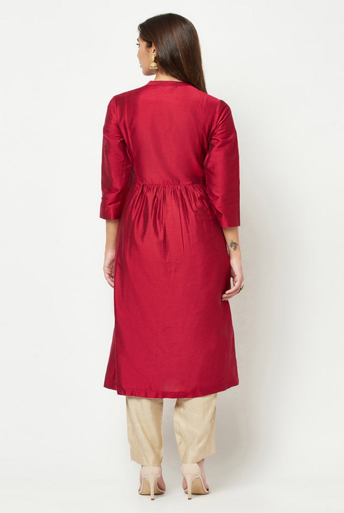 Magenta Embroidered Flared Kurta