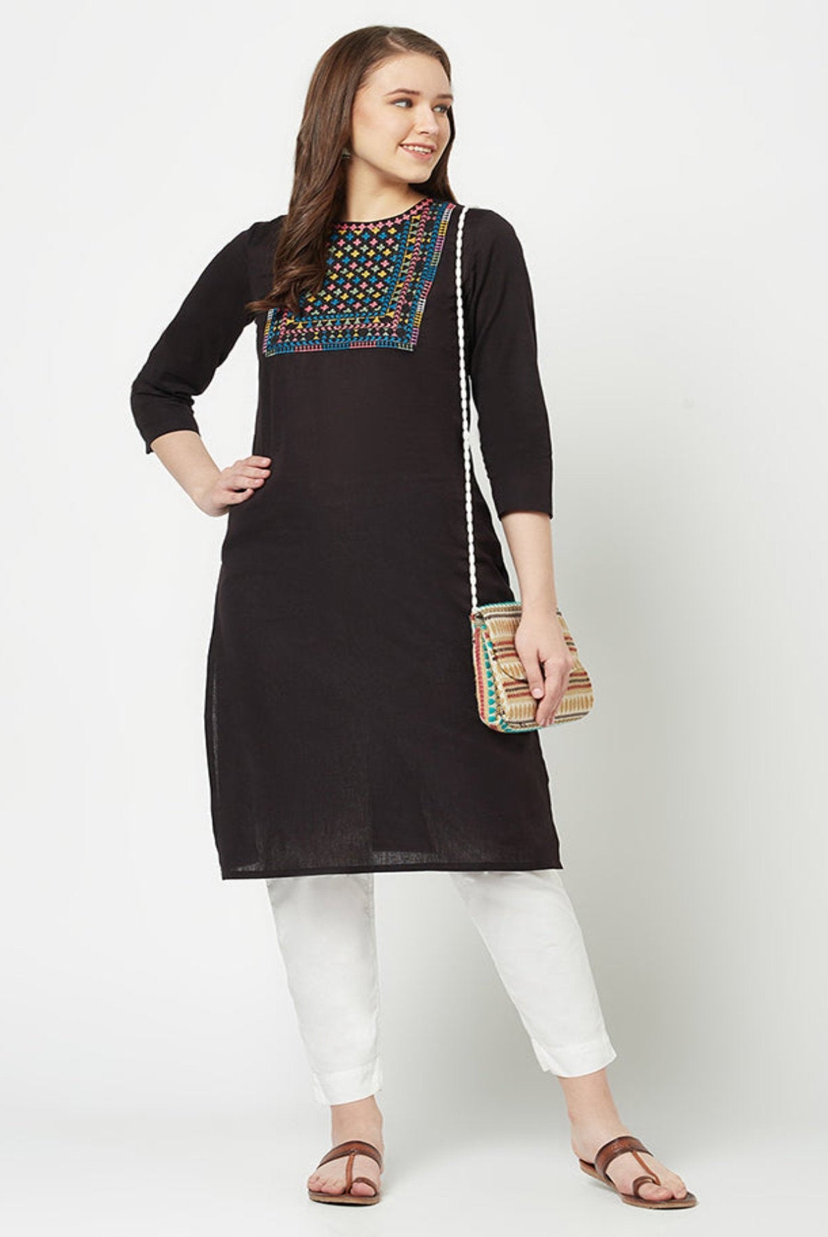 Black Kurta with Yoke Embroidery Work