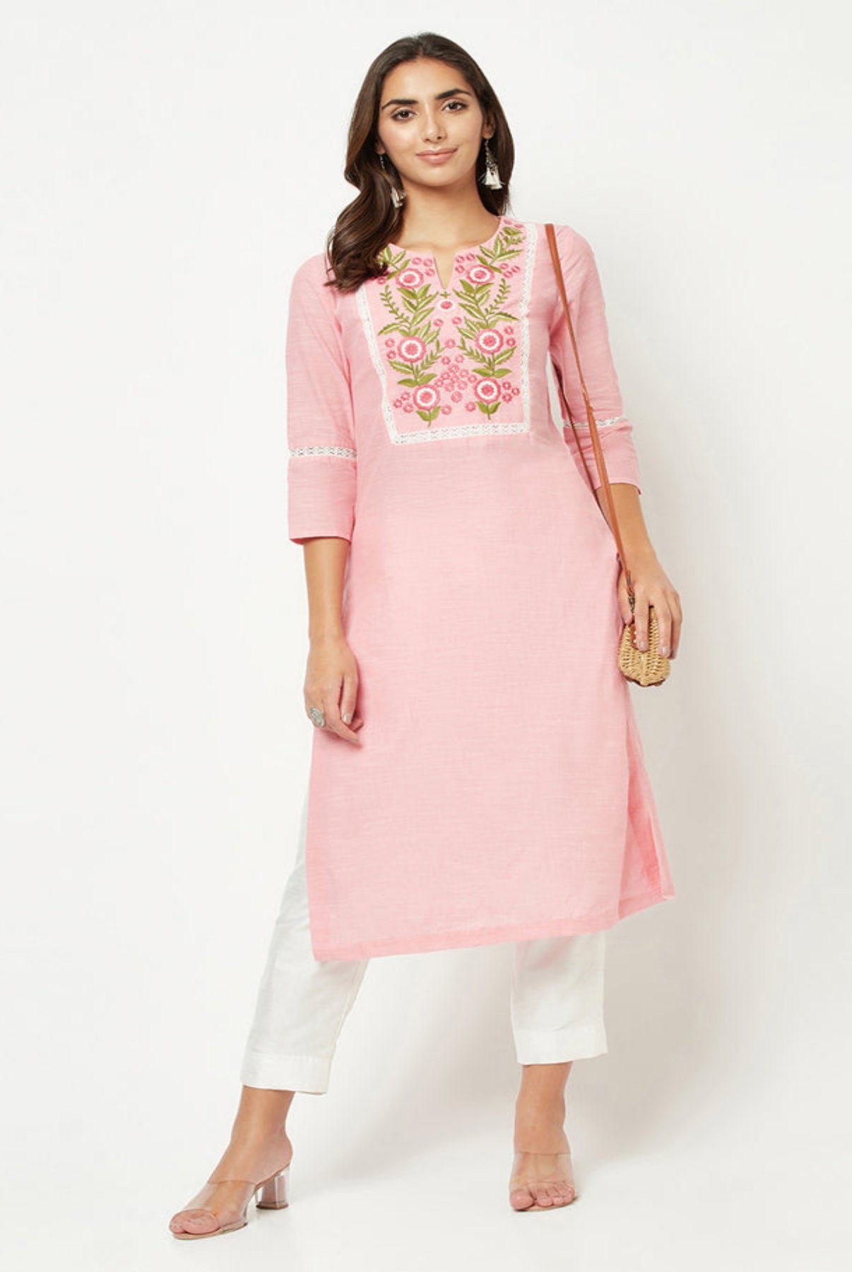 Pink Yoke Embroidered Kurta