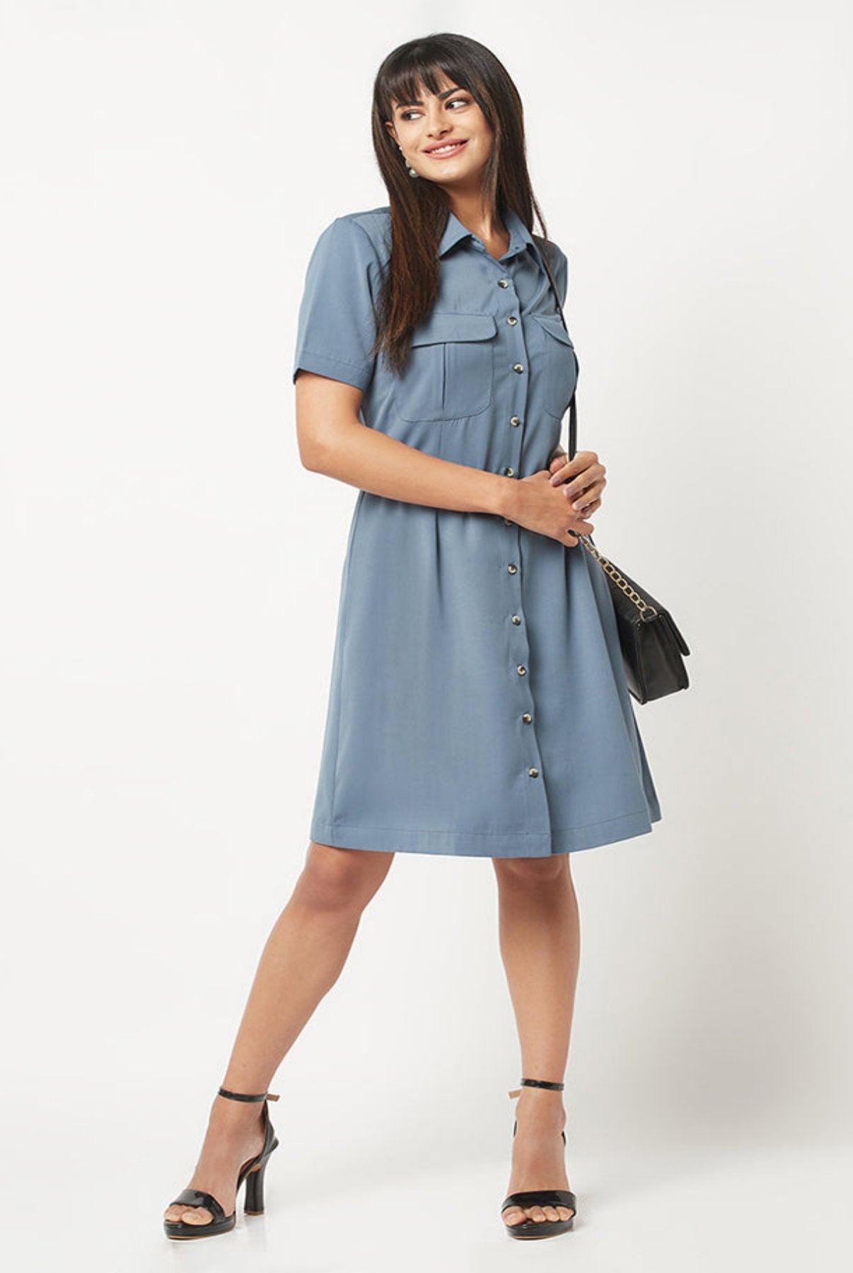Smoke Blue Collar Dress