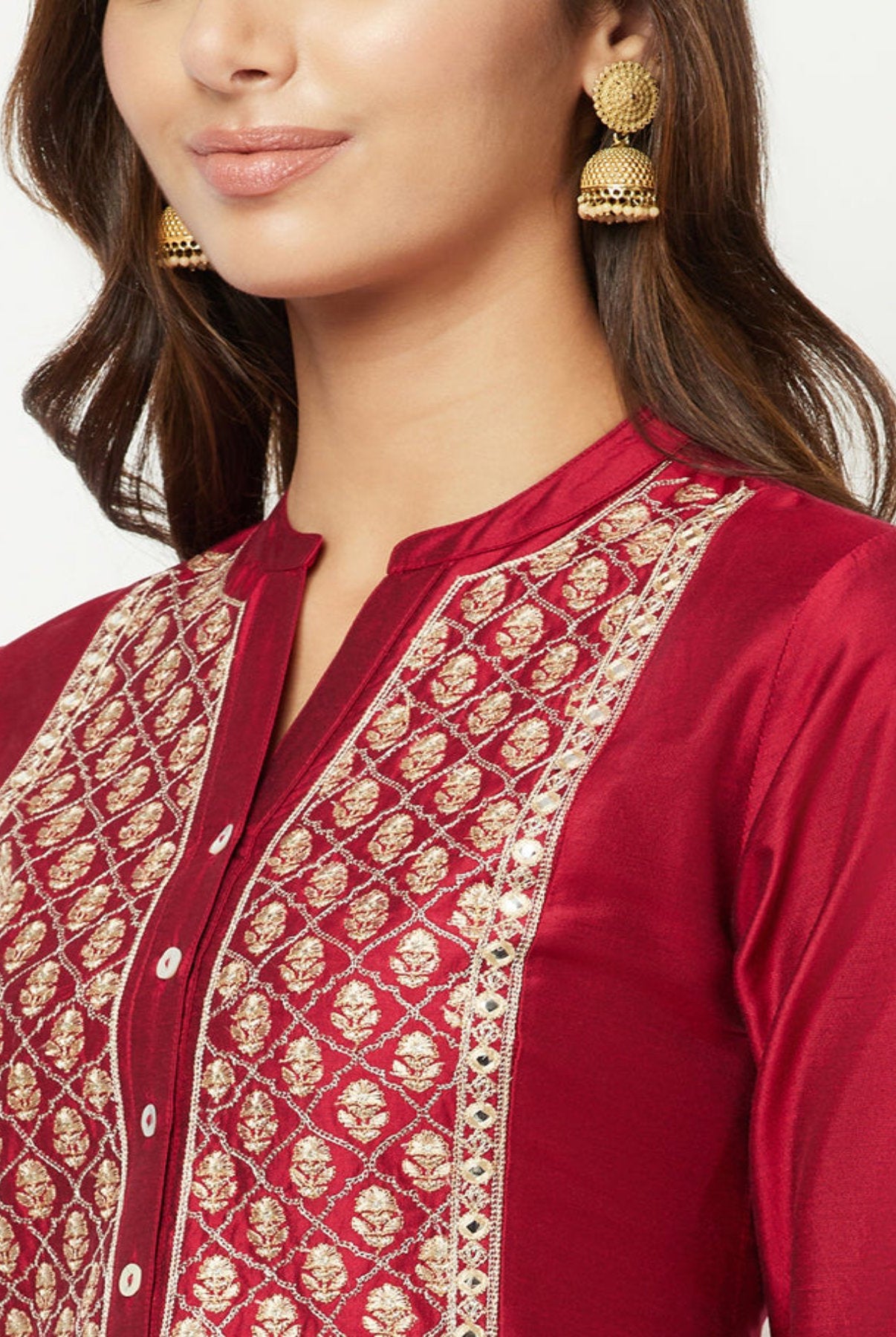 Magenta Embroidered Flared Kurta