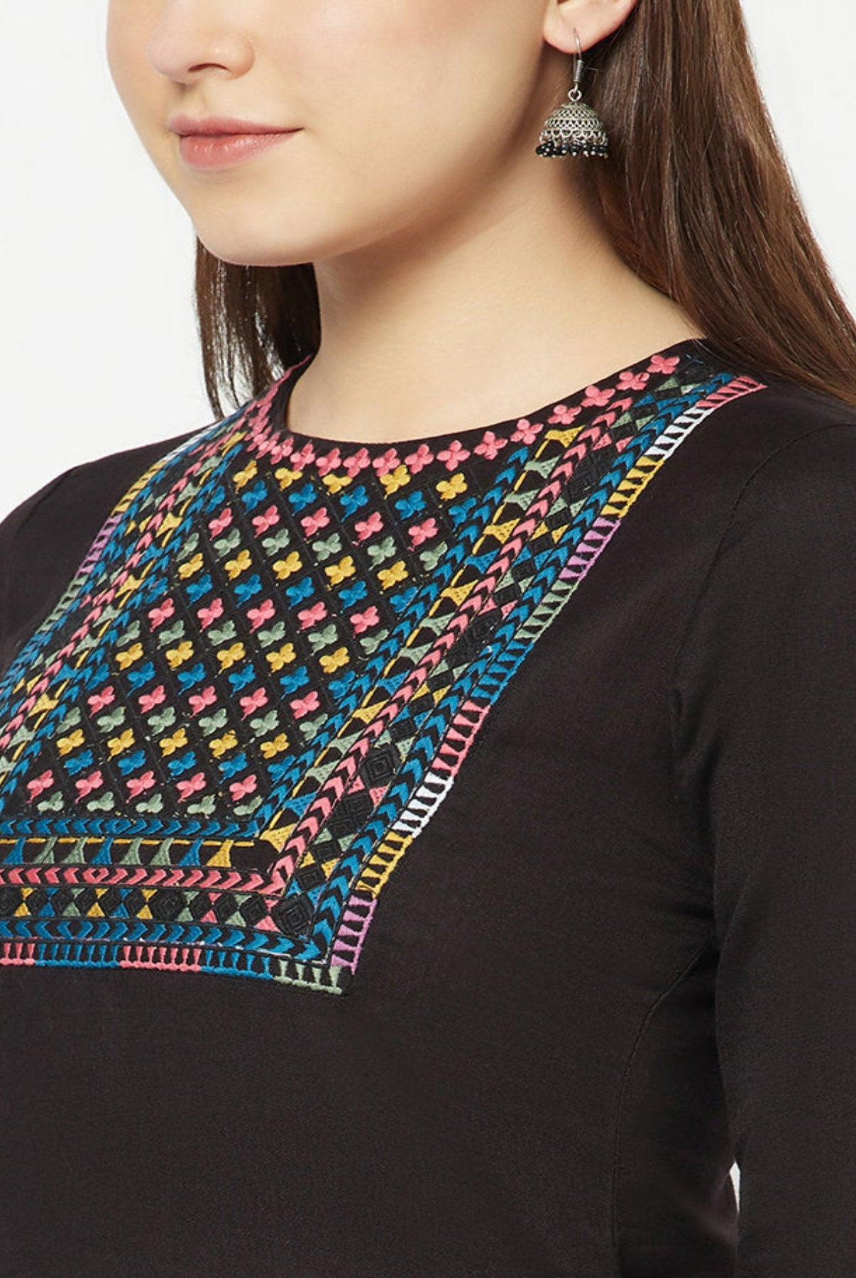 Black Kurta with Yoke Embroidery Work