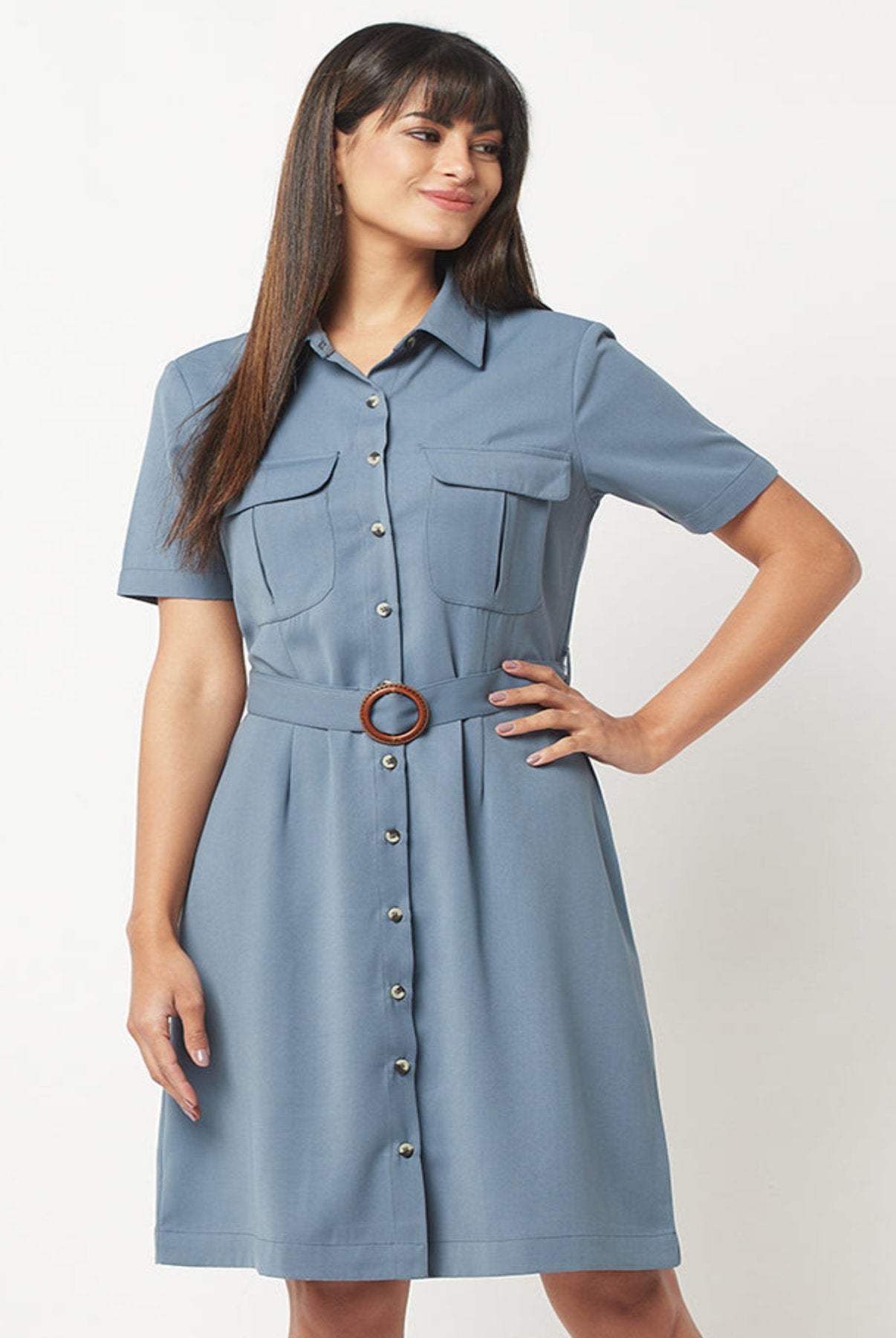 Smoke Blue Collar Dress