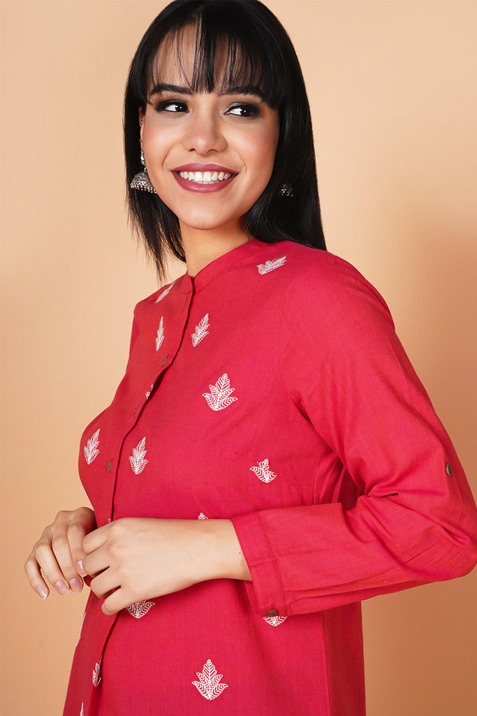 Lovely-Pink Embroidered Round Hem Kurta