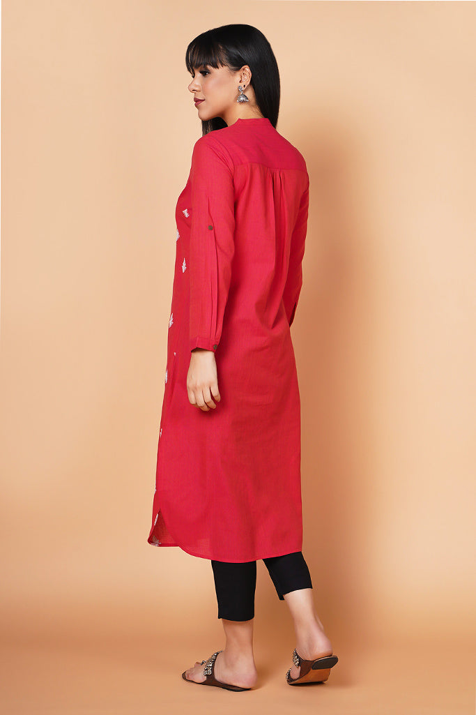 Lovely-Pink Embroidered Round Hem Kurta