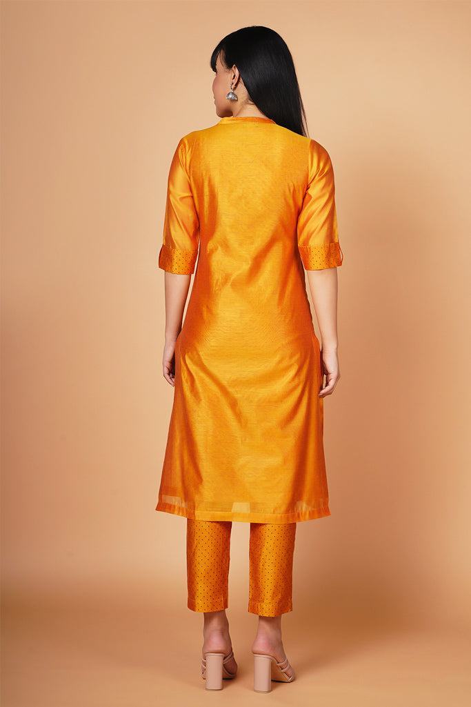 Sunrise Yellow Yoke Embroidered Chanderi Kurta Set