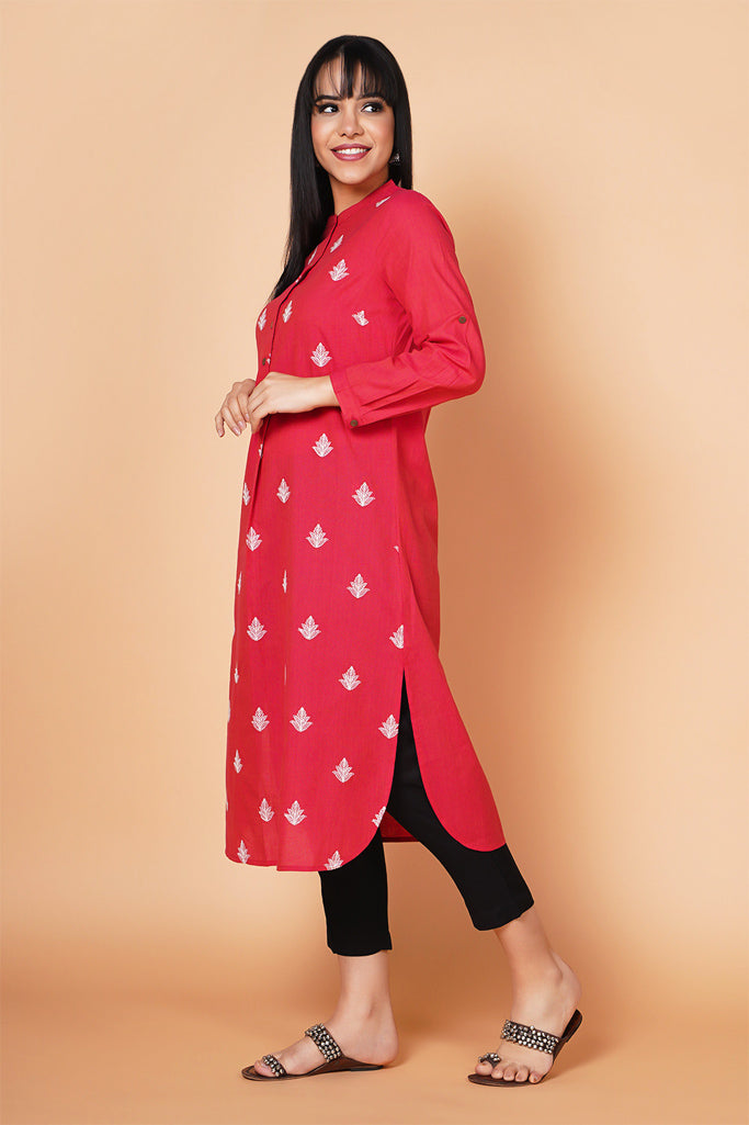 Lovely-Pink Embroidered Round Hem Kurta