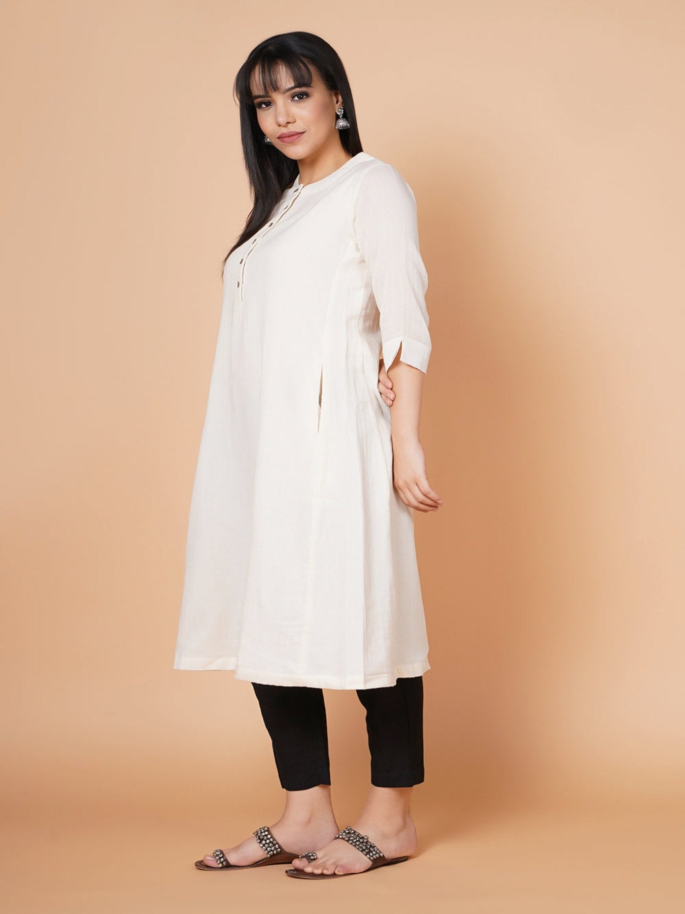 Barara Ivory Solid A-line Kurta+
