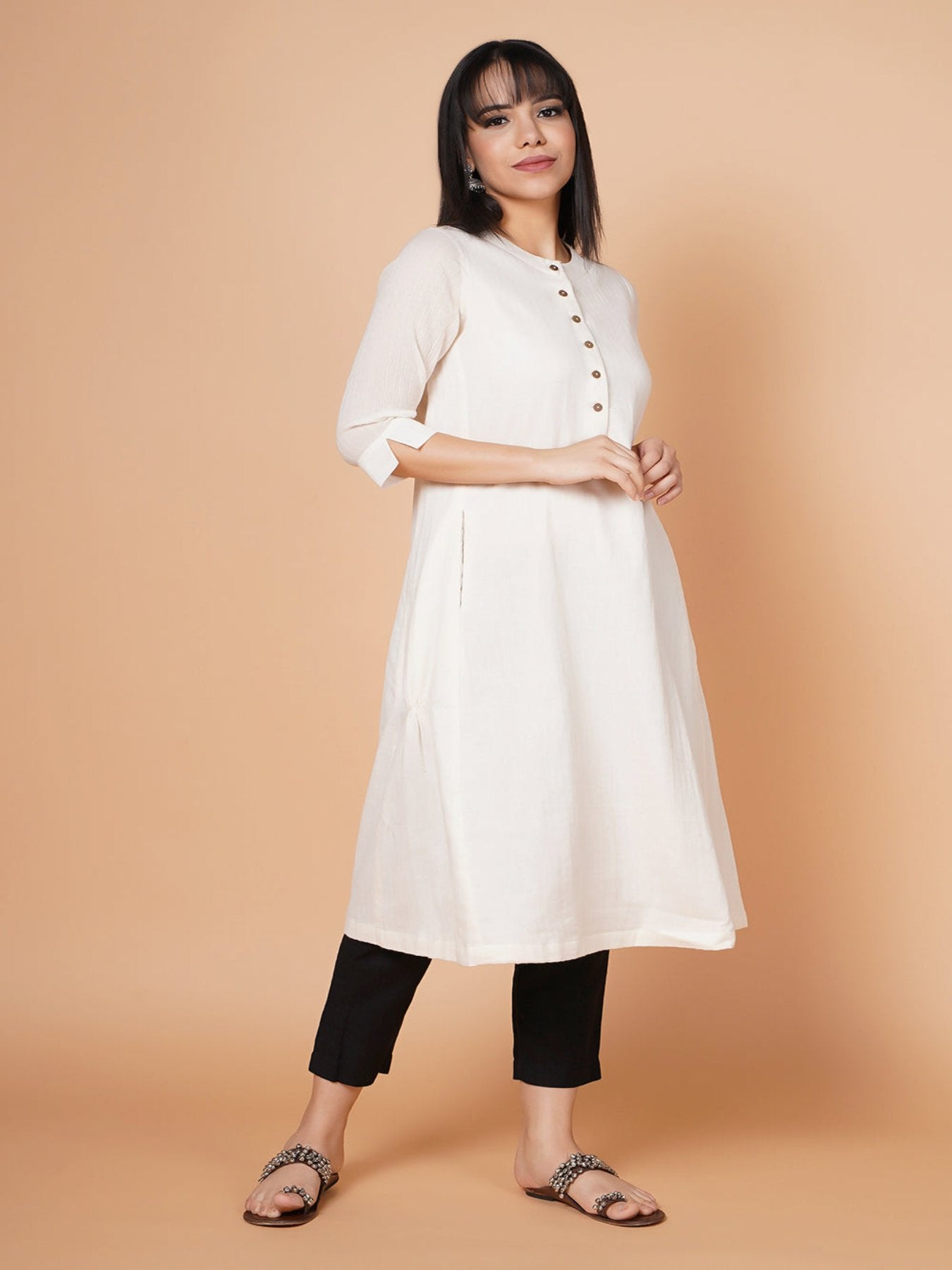 Barara Ivory Solid A-line Kurta+