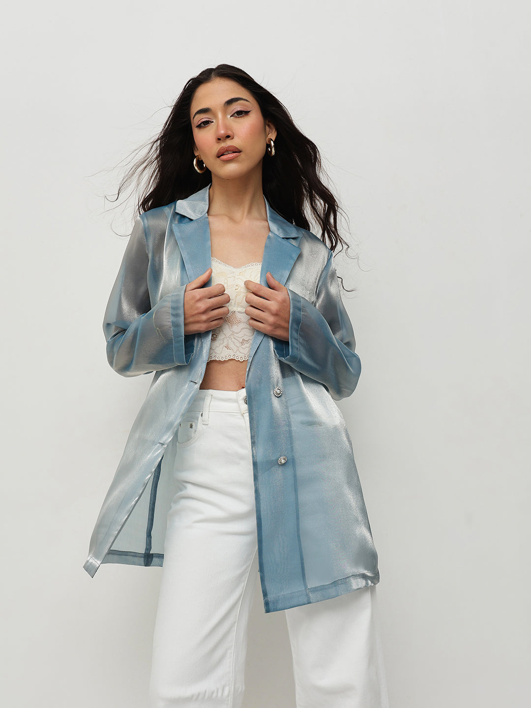 Blue Sheer Longline Blazer