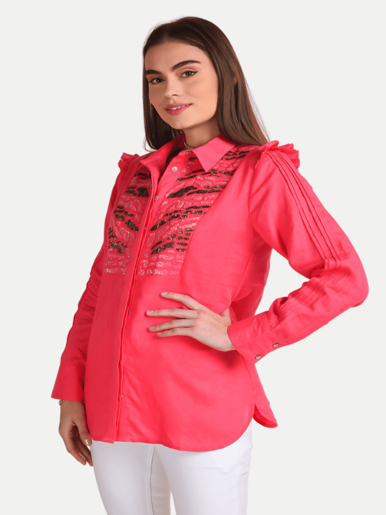 Zebra Linen Embroidered Shirt