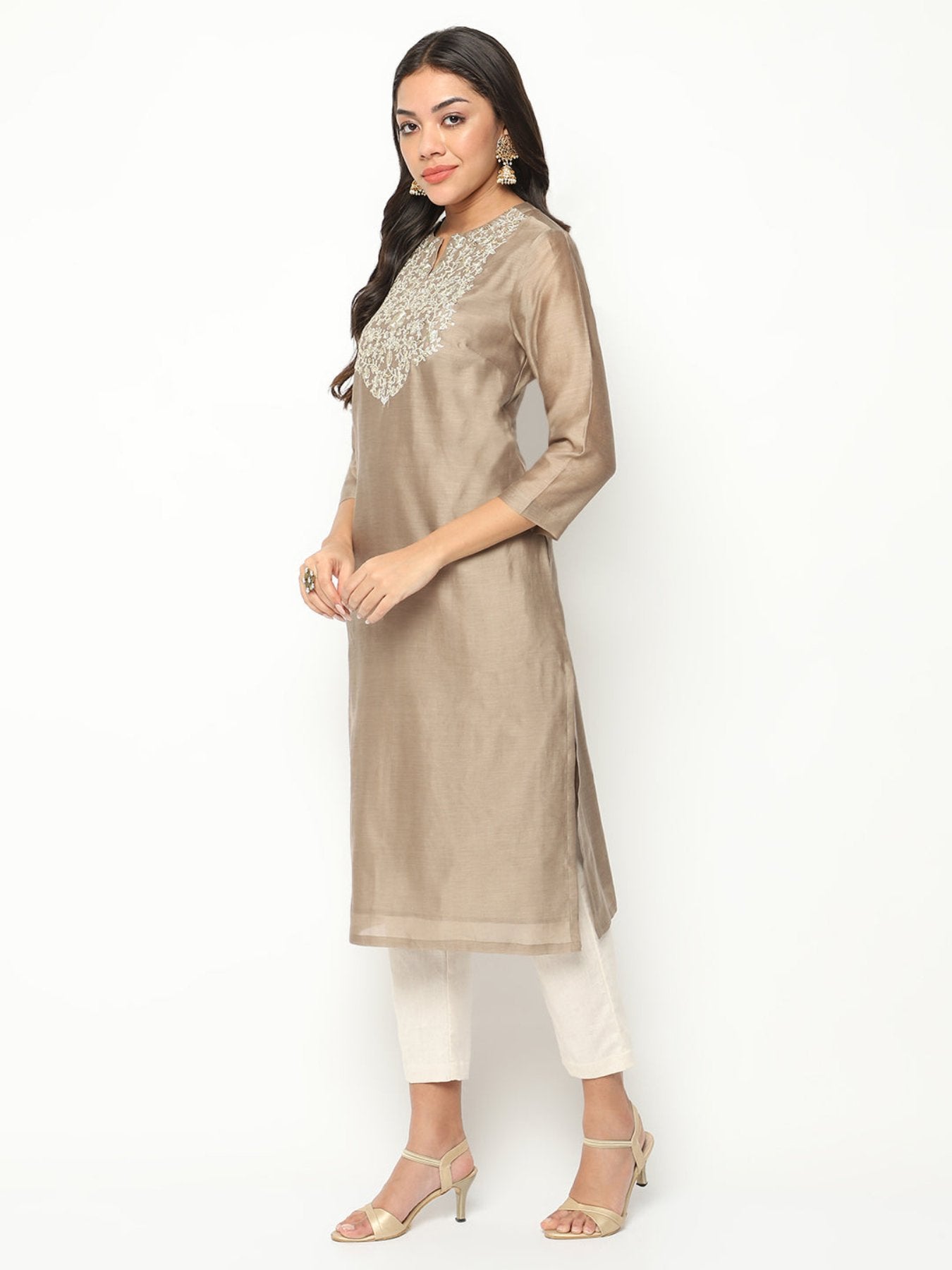 Champagne Embroidered Kurta Set