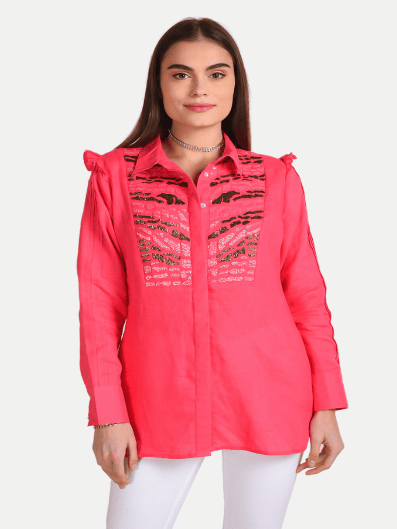 Zebra Linen Embroidered Shirt