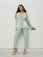 Mint Embroidered Power Suit