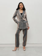 Metallic Silver Textured Power Suit