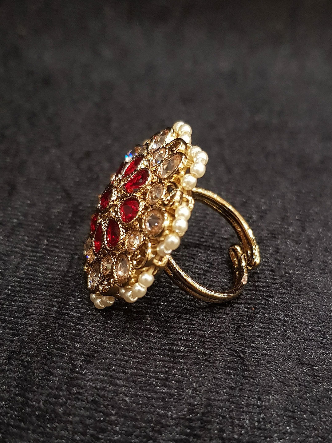 Regal Ruby Gold-Plated Kundan Ring