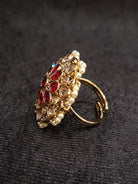 Regal Ruby Gold-Plated Kundan Ring