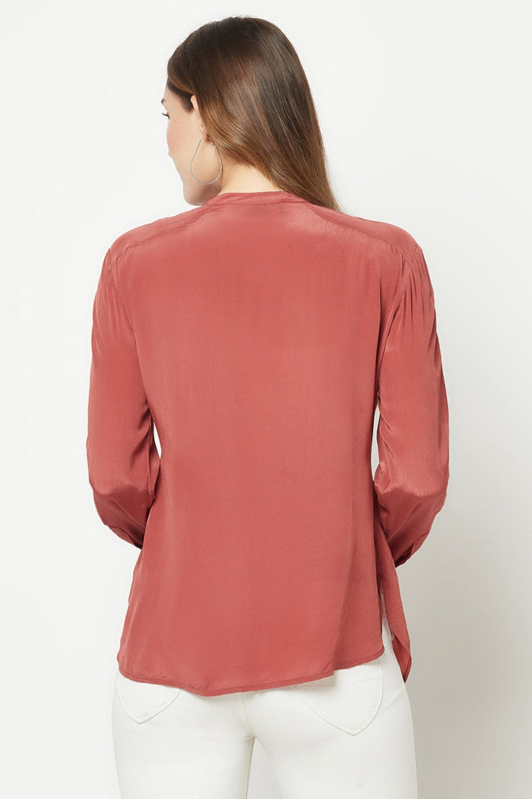 Peach Embroidered Silk Shirt