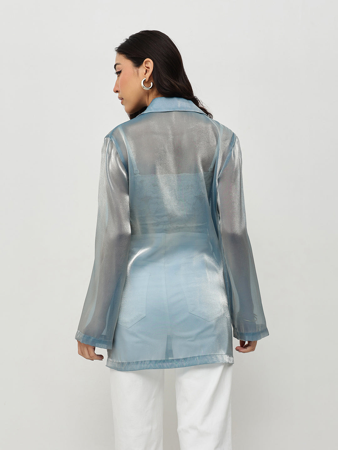 Blue Sheer Longline Blazer