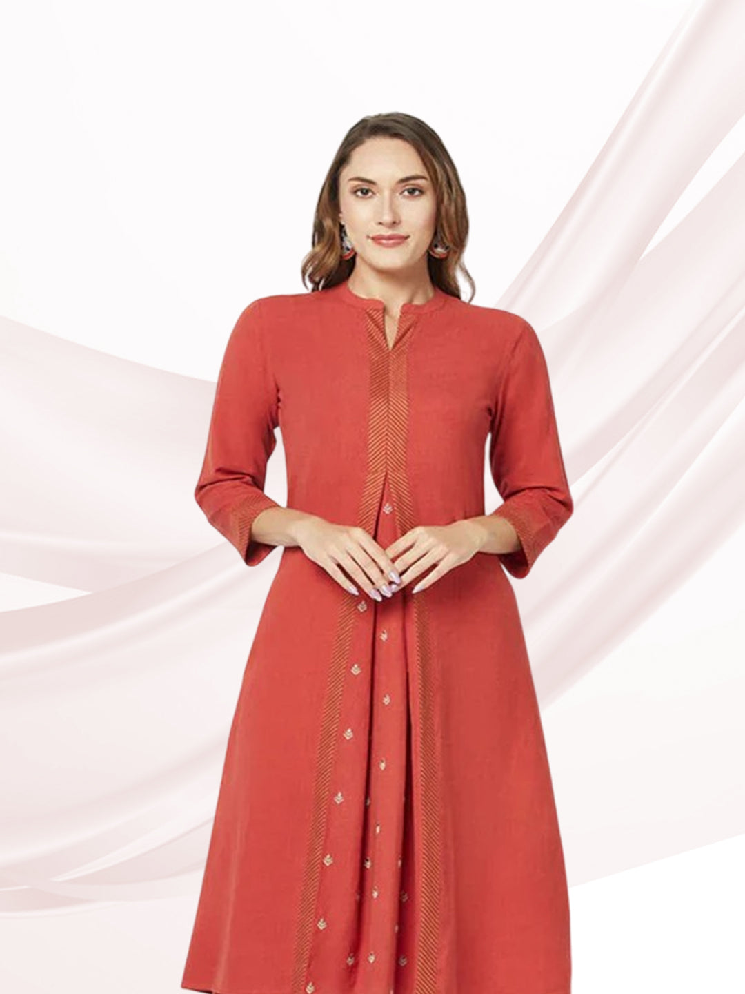 Red Embroidered Kurta Set