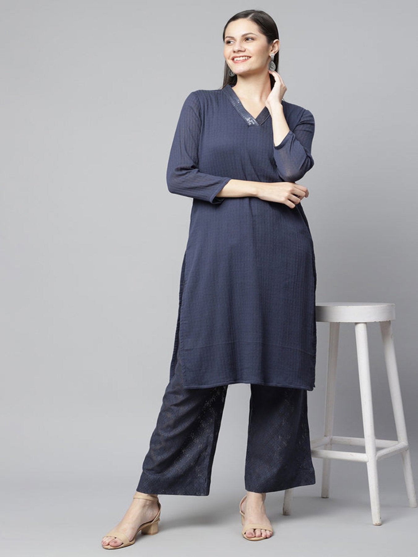 Ivory Sequins Embroidered Kurta Set