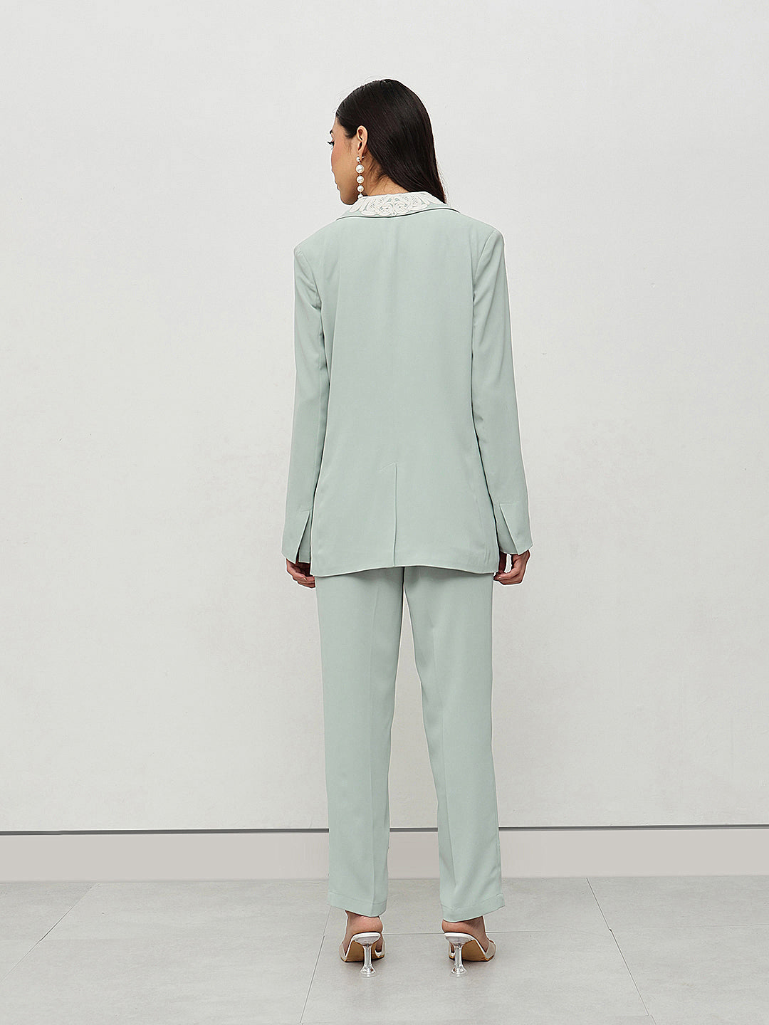 Mint Embroidered Power Suit