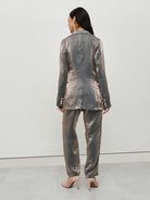 Metallic Silver Textured Power Suit
