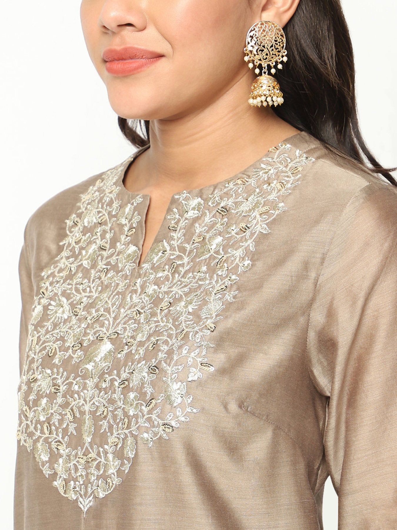 Champagne Embroidered Kurta Set