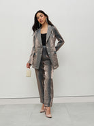 Metallic Silver Textured Power Suit