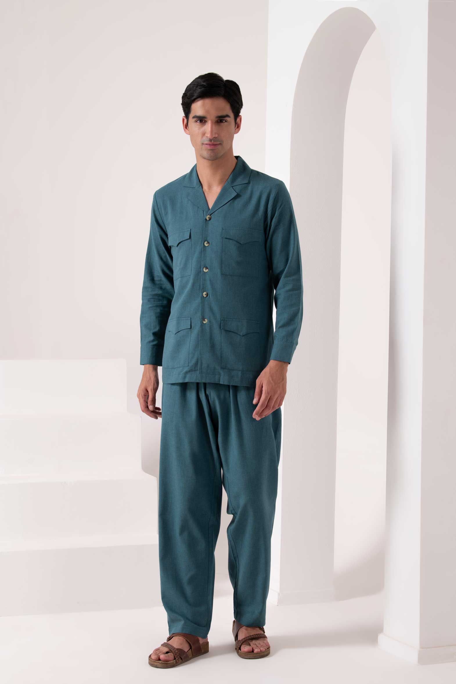 Deep Teal Cuban Collar Co-ord Set