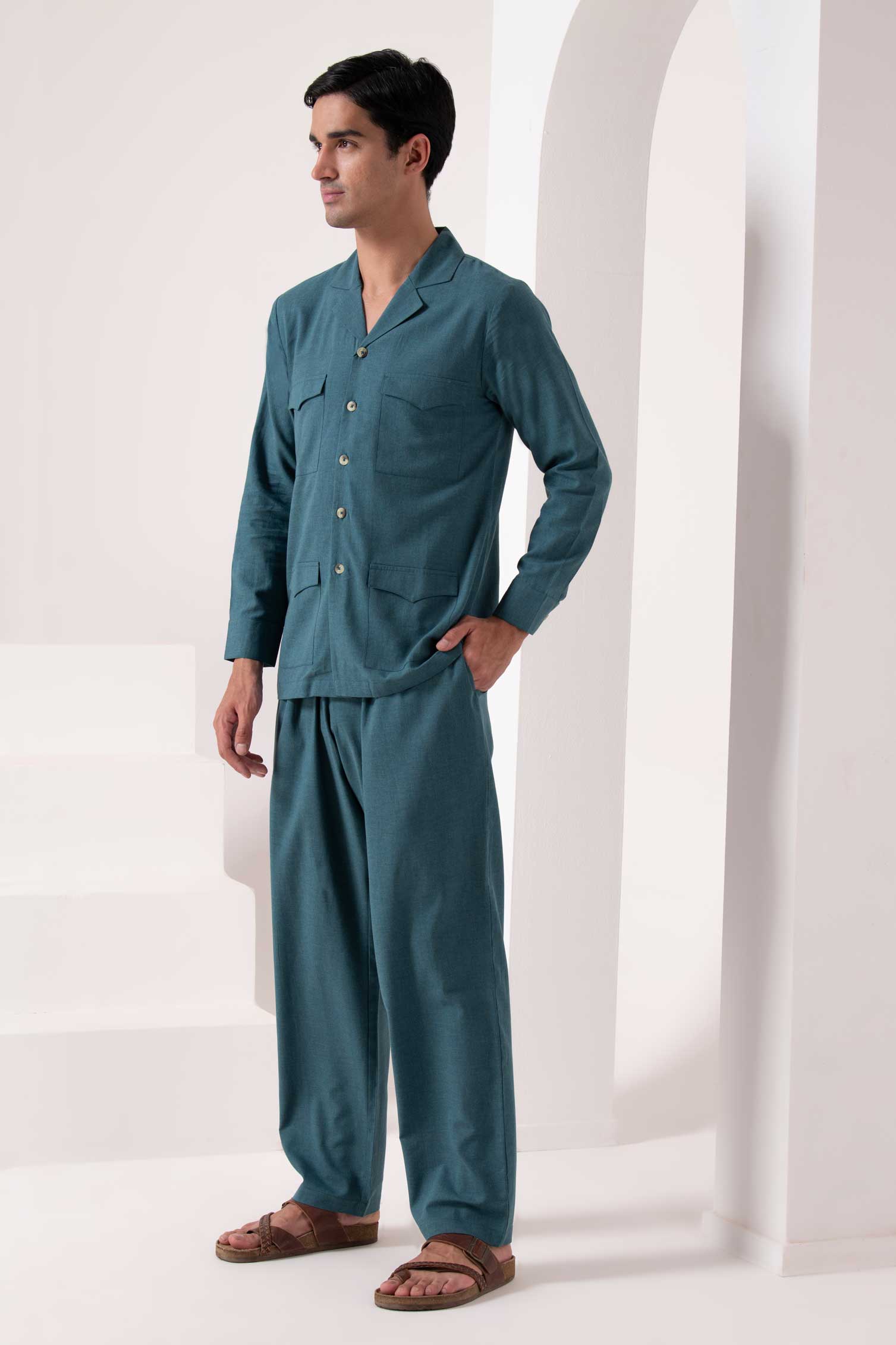 Deep Teal Cuban Collar Co-ord Set