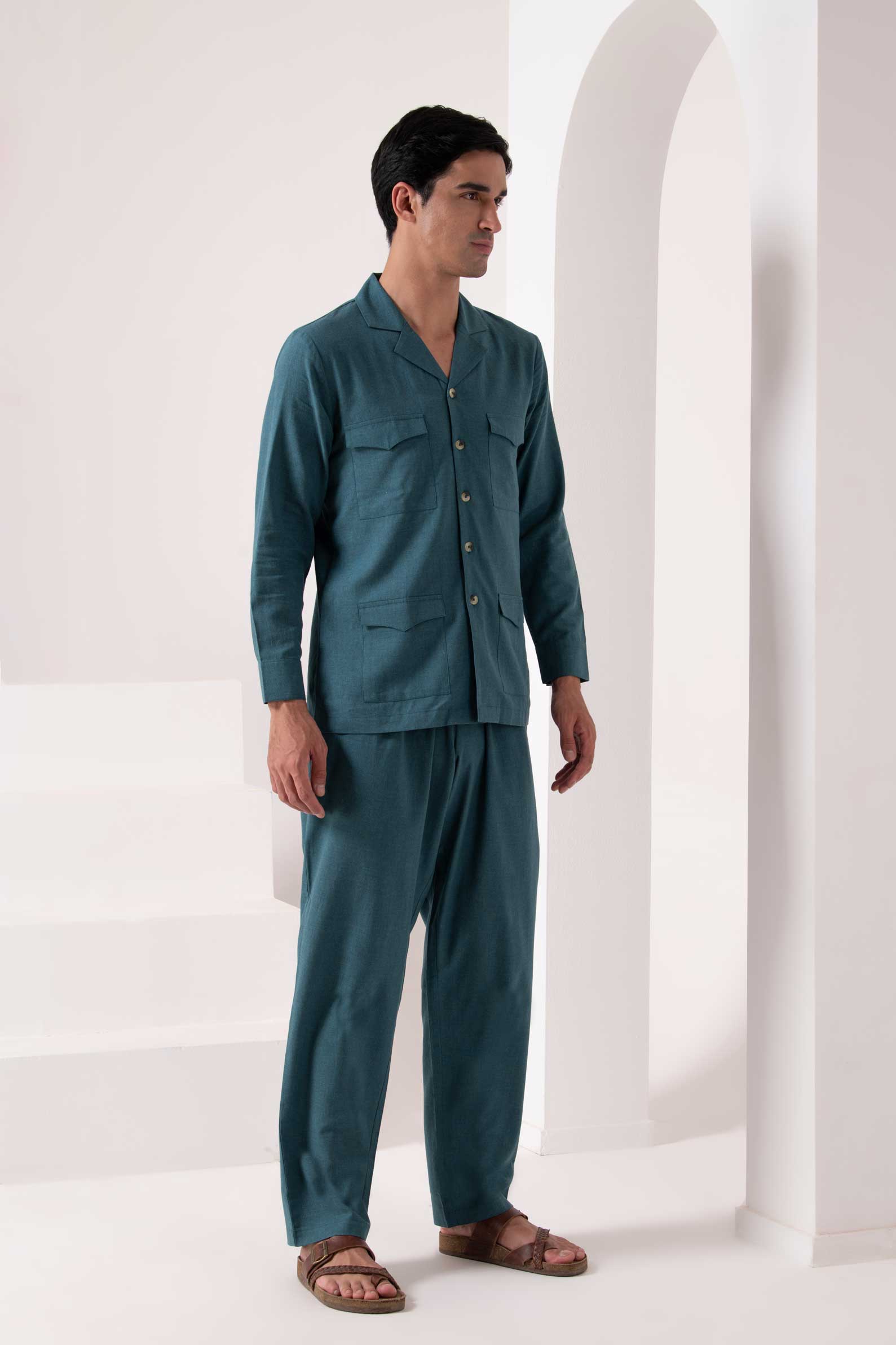 Deep Teal Cuban Collar Co-ord Set