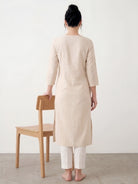 Ivory floral embroidered cotton straight fit kurta for women