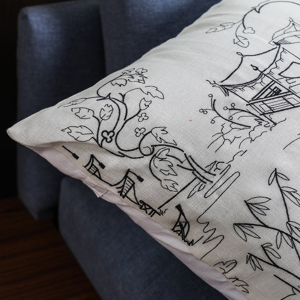Oriental Art Embroidered Cushion Cover (Pack of 1 Piece)