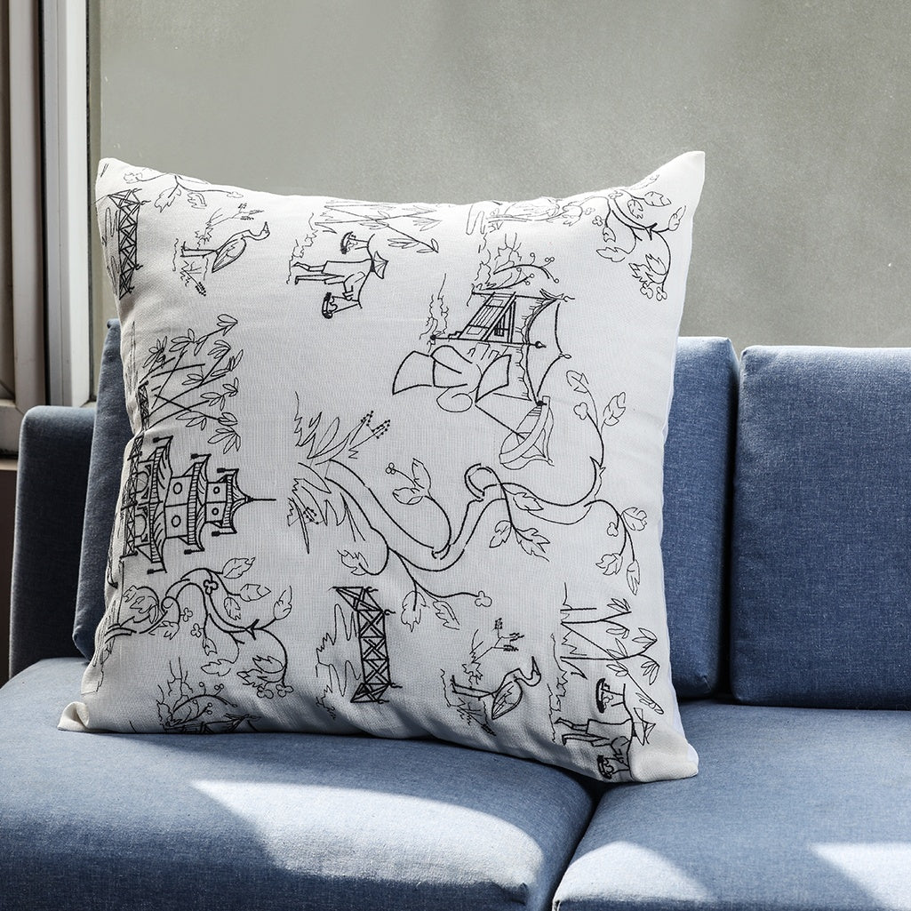 Oriental Art Embroidered Cushion Cover (Pack of 1 Piece)