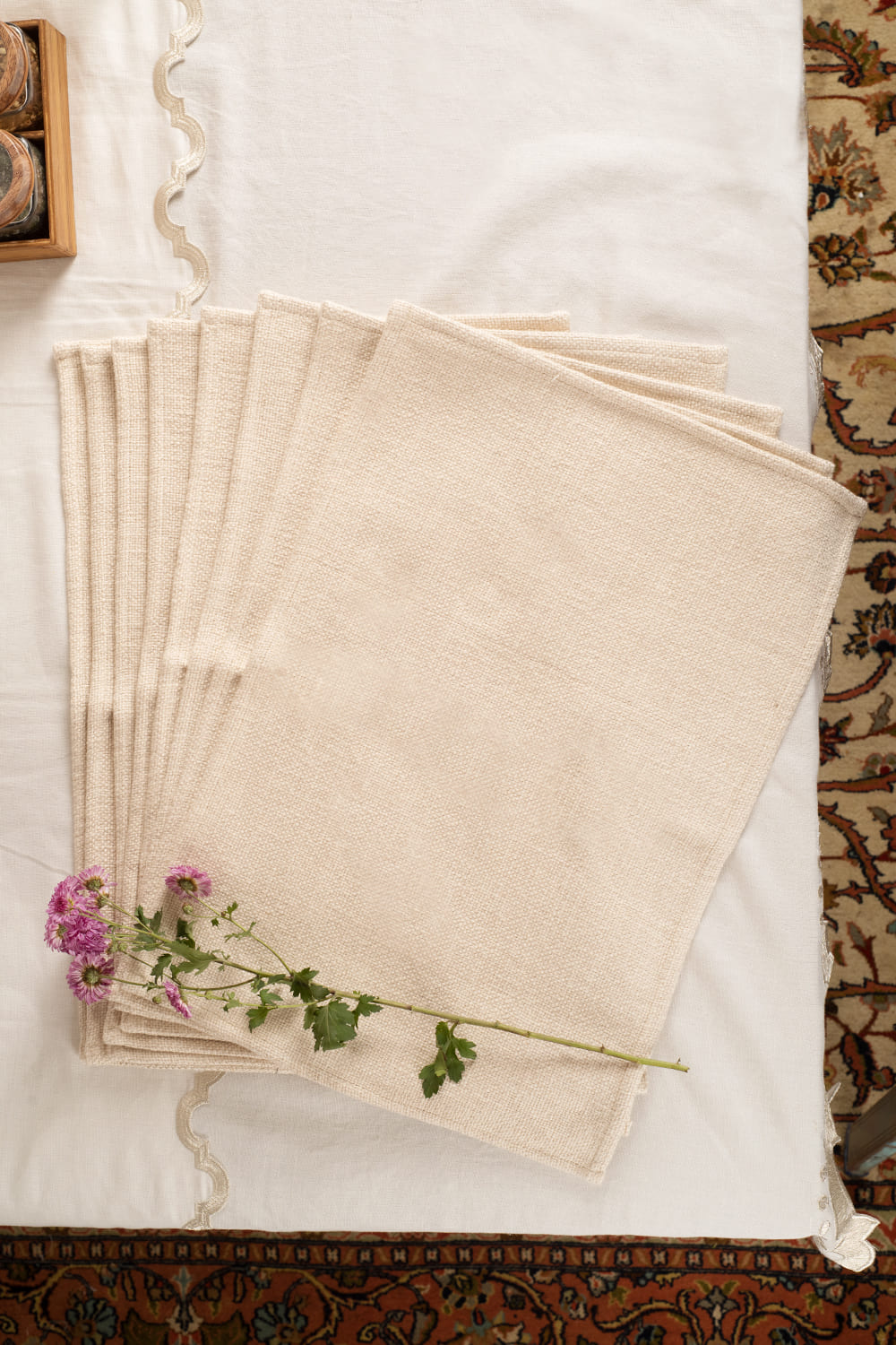 Edge Needle Craft Table Linen (Pack of 14 Pieces | 10 Seater)